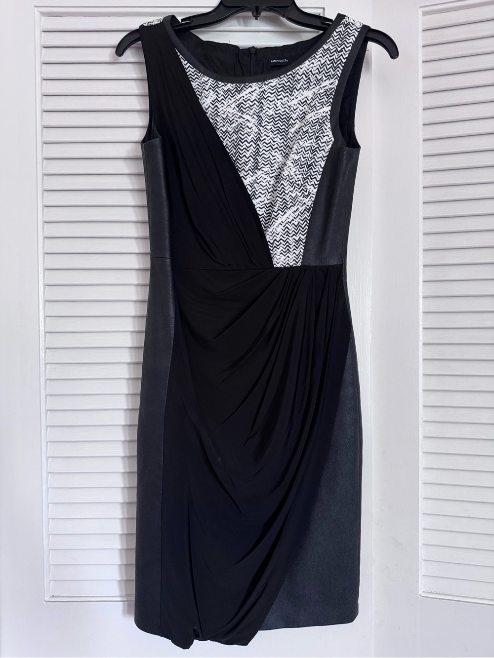 Karen Millen Sleeveless Black & White Draped Sheath Dress